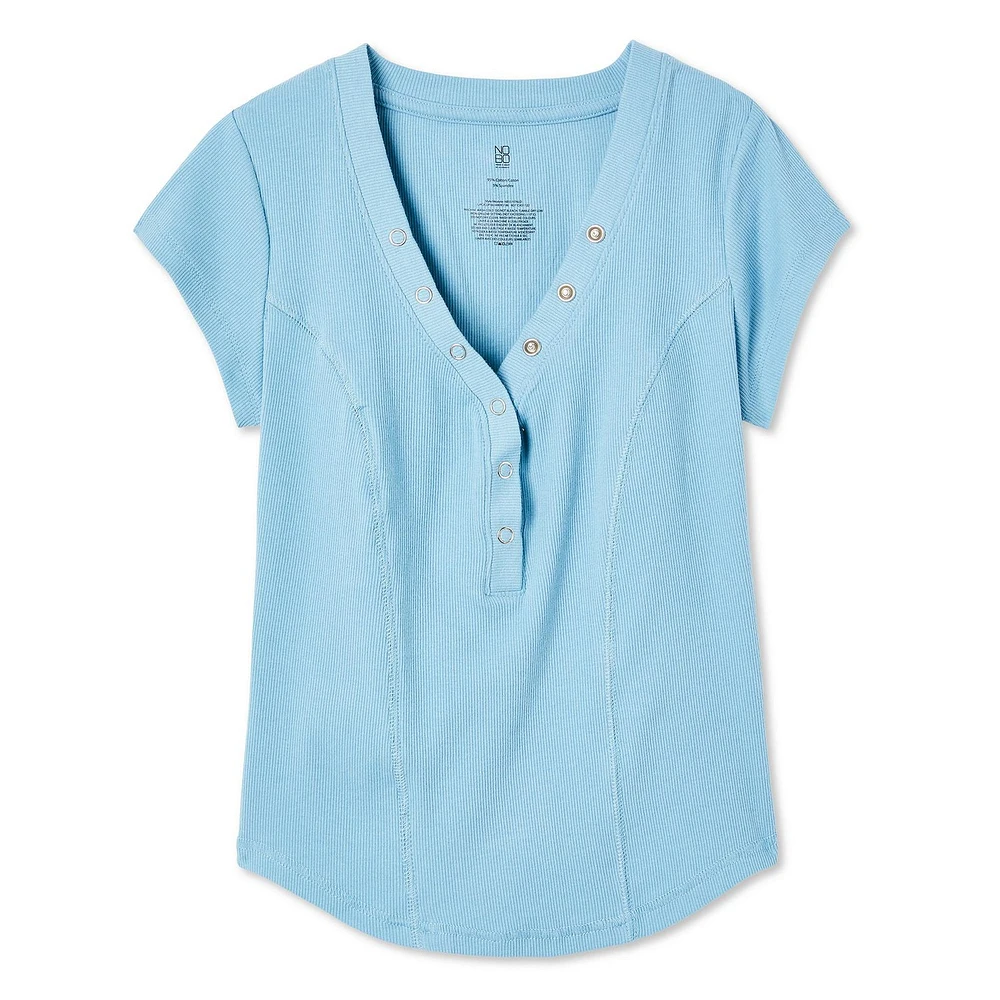 No Boundaries Women's Rib Henley Tee, Sizes XS-XXL