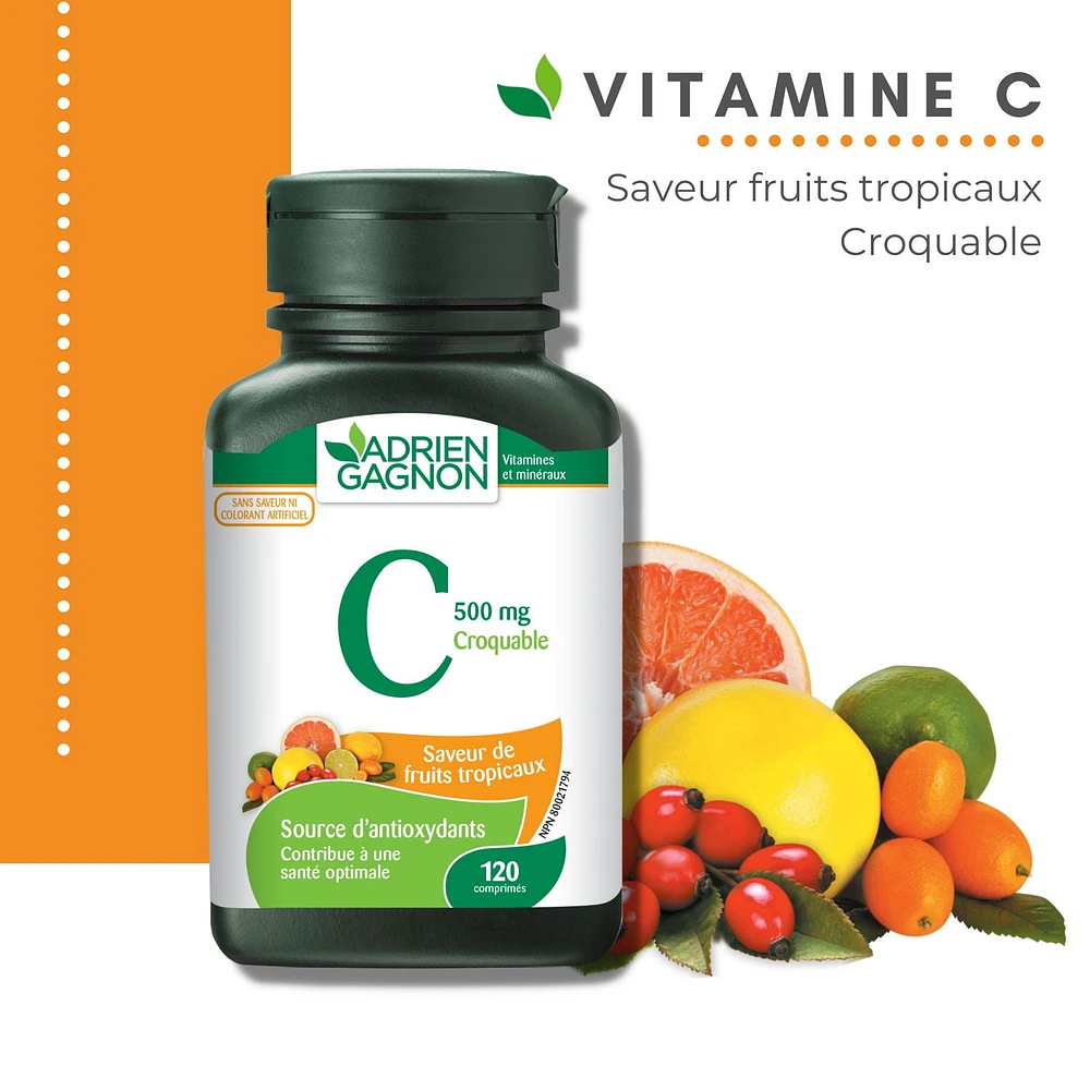 Adrien Gagnon-Vitamine C Croquable de Fruits tropicaux, 500 mg