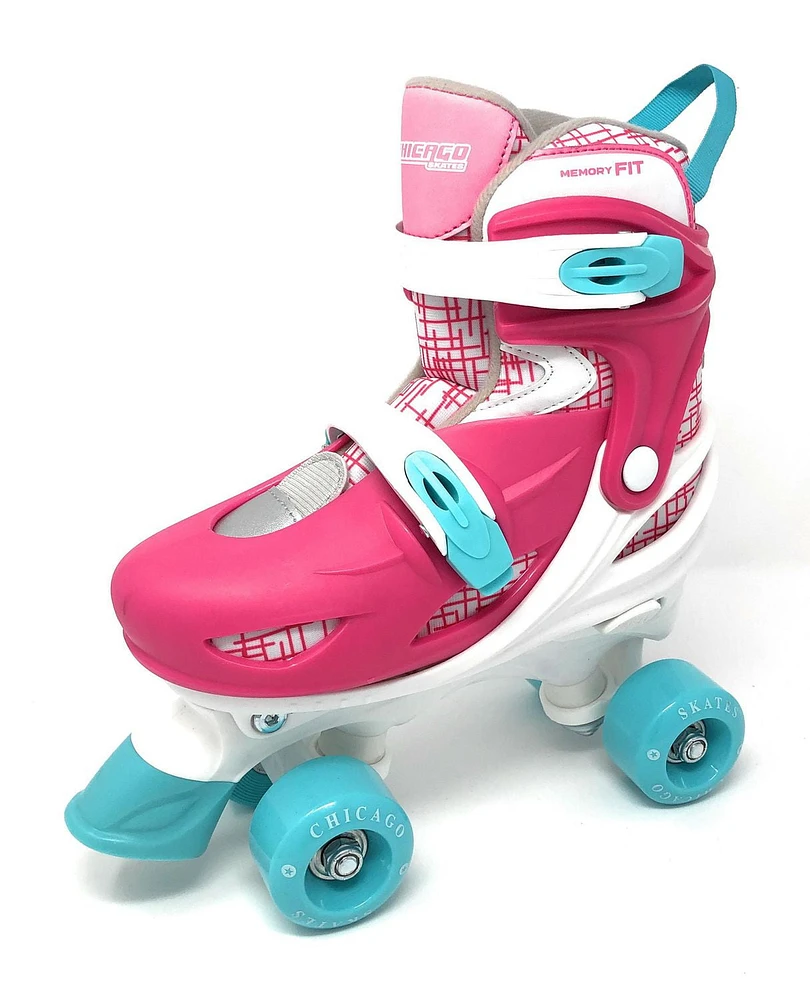 Chicago Skates Kids Adjustable Quad Rollerblades With Accessory Bundle, Pink