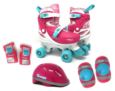 Chicago Skates Kids Adjustable Quad Rollerblades With Accessory Bundle, Pink