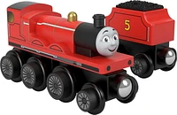 Fisher-Price Thomas & Friends Wooden Railway James Engine and Coal Car, push-along train made from sustainably sourced wood for kids 2 years and up