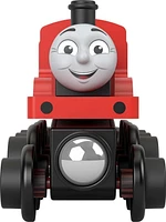 Fisher-Price Thomas & Friends Wooden Railway James Engine and Coal Car, push-along train made from sustainably sourced wood for kids 2 years and up