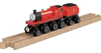 Fisher-Price Thomas & Friends Wooden Railway James Engine and Coal Car, push-along train made from sustainably sourced wood for kids 2 years and up