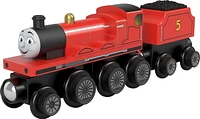 Fisher-Price Thomas & Friends Wooden Railway James Engine and Coal Car, push-along train made from sustainably sourced wood for kids 2 years and up