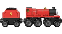 Fisher-Price Thomas & Friends Wooden Railway James Engine and Coal Car, push-along train made from sustainably sourced wood for kids 2 years and up