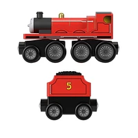 Fisher-Price Thomas & Friends Wooden Railway James Engine and Coal Car, push-along train made from sustainably sourced wood for kids 2 years and up