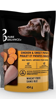 Chicken & Sweet Potato dog treats. All natural, wheat free, oven-baked dog treats. No artificial preservatives, colours or flavours, 454g