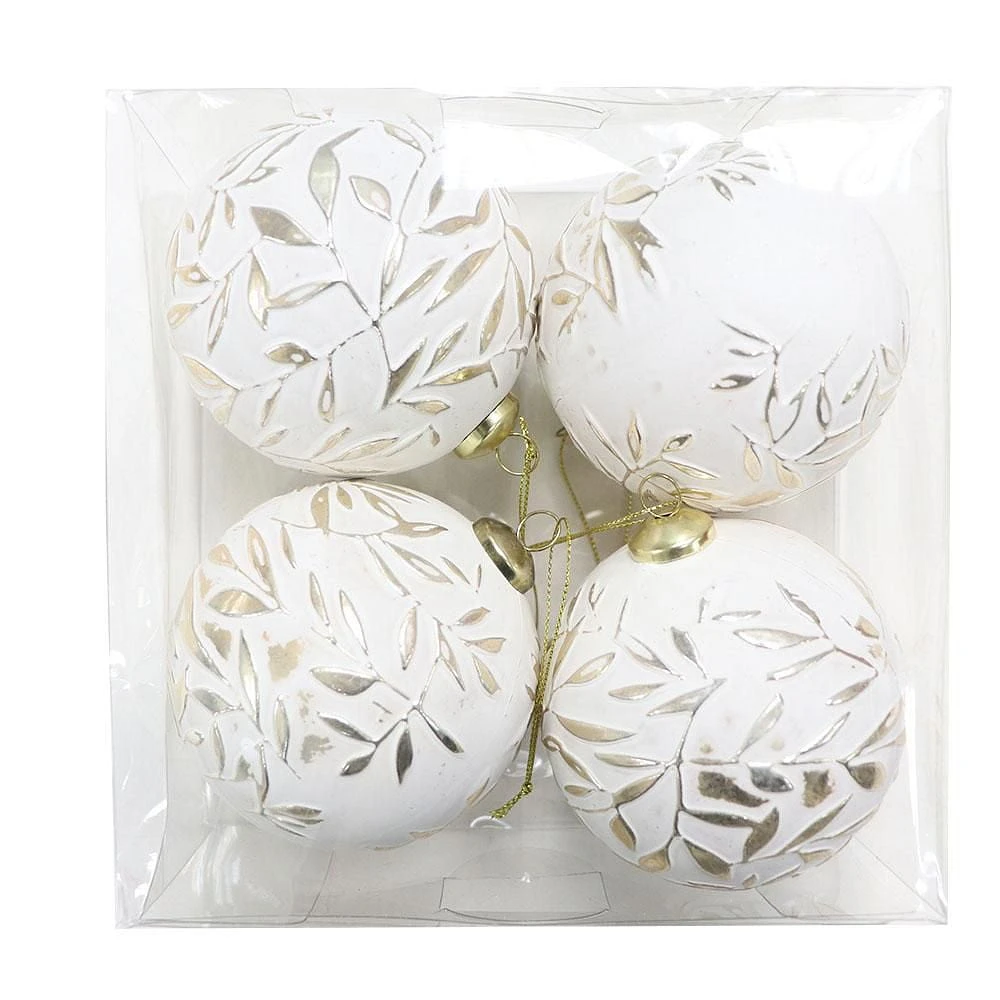 4PK GOLD LEAVES SHATTERPROOF ORNAMENT