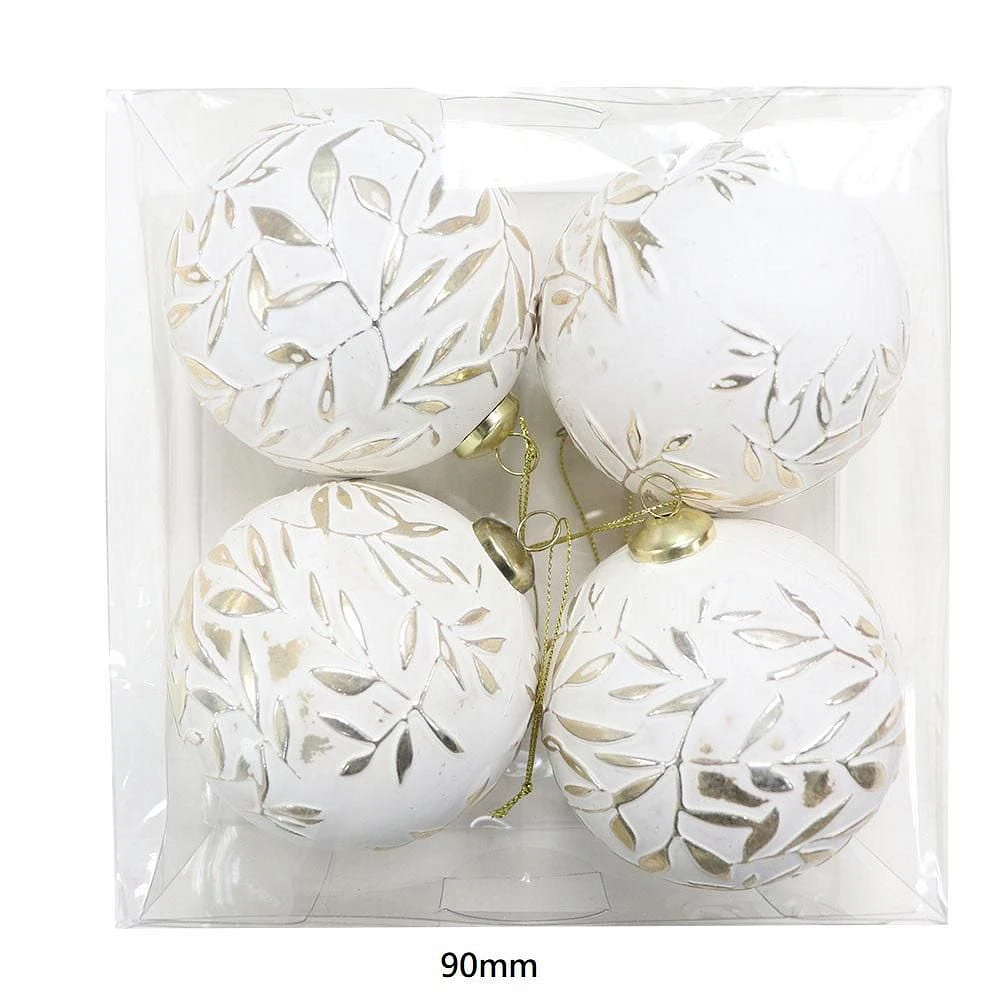 4PK GOLD LEAVES SHATTERPROOF ORNAMENT