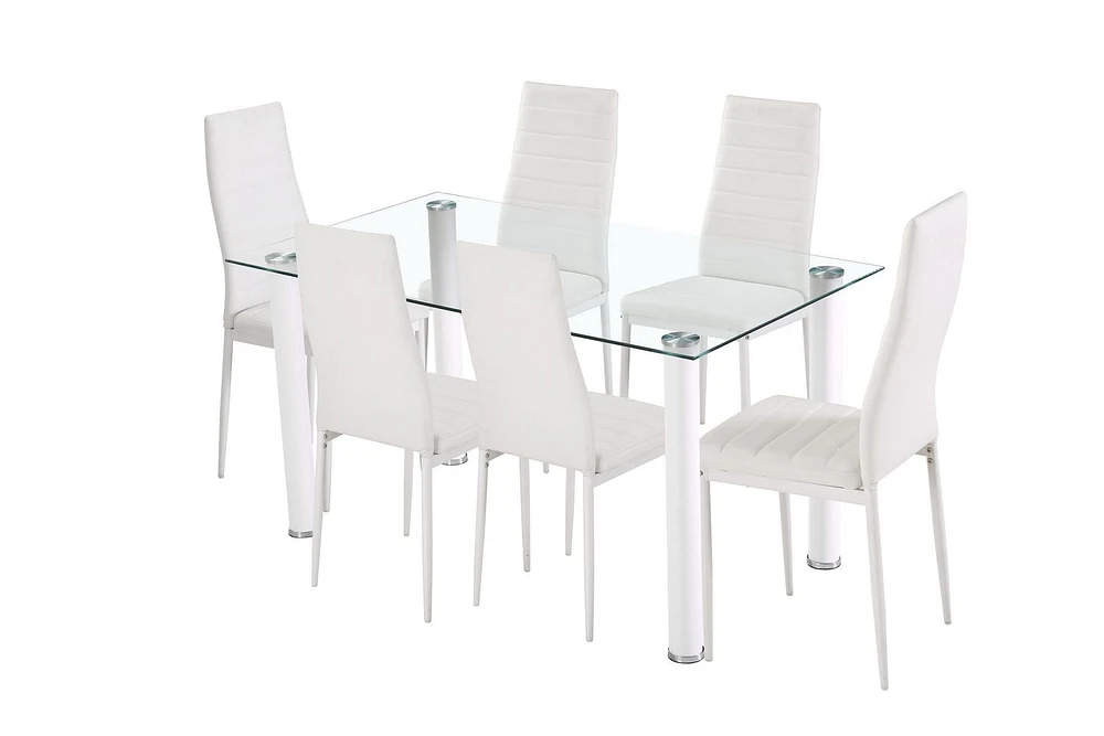 Topline Home Furnishings White Glass Top Dining Table