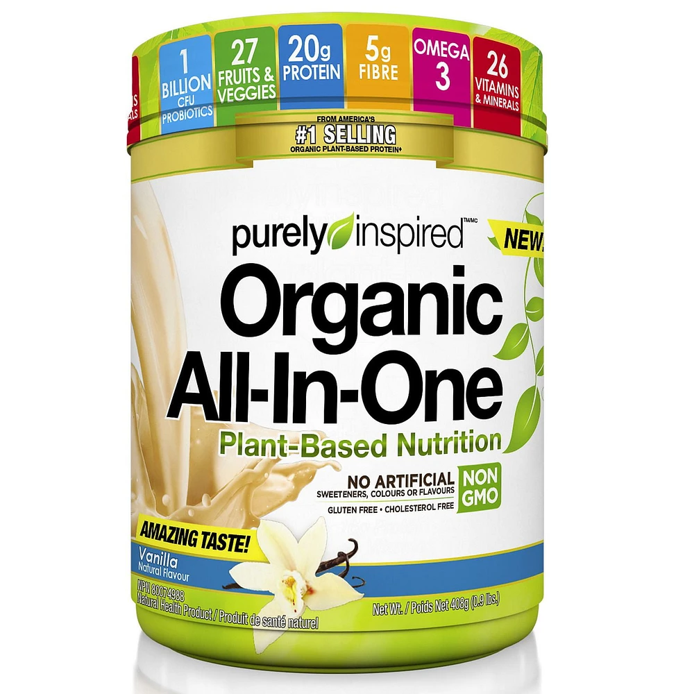 Purely Inspired Organic All In One Plant Based, Meal Replacement Shake, Vegan Protein Powder, Protein Powder for Women & Men Organic Protein Powder Vegan Friendly, Vanilla (10 Servings)