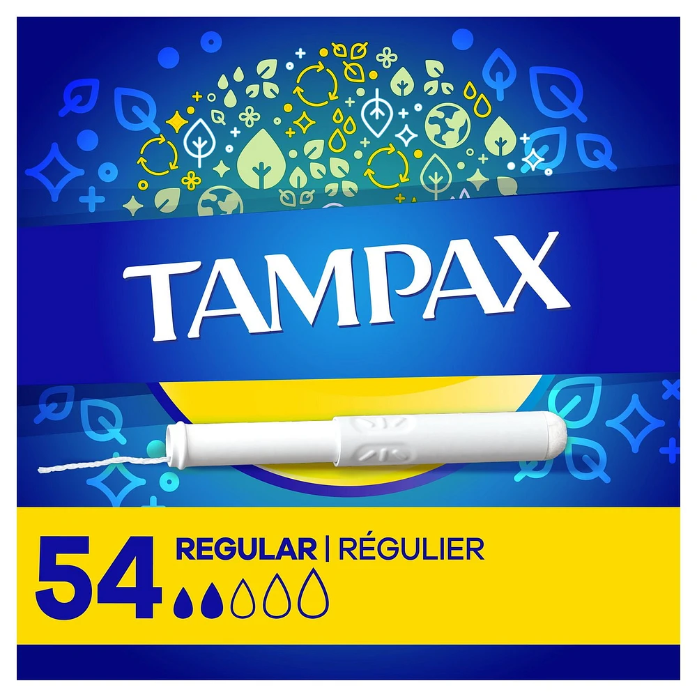 Tampax Cardboard Tampons Regular Absorbency, Anti-Slip Grip, LeakGuard Skirt, Unscented, 54 Tampons