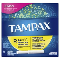 Tampax Cardboard Tampons Regular Absorbency, Anti-Slip Grip, LeakGuard Skirt, Unscented, 54 Tampons