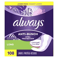 Always Anti-Bunch Xtra Protection Daily Liners, Long Length, Unscented