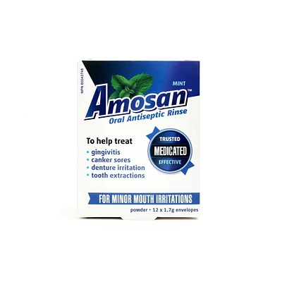 Amosan Rince-bouche antiseptique menthe 12x1,7g poudre enveloppes