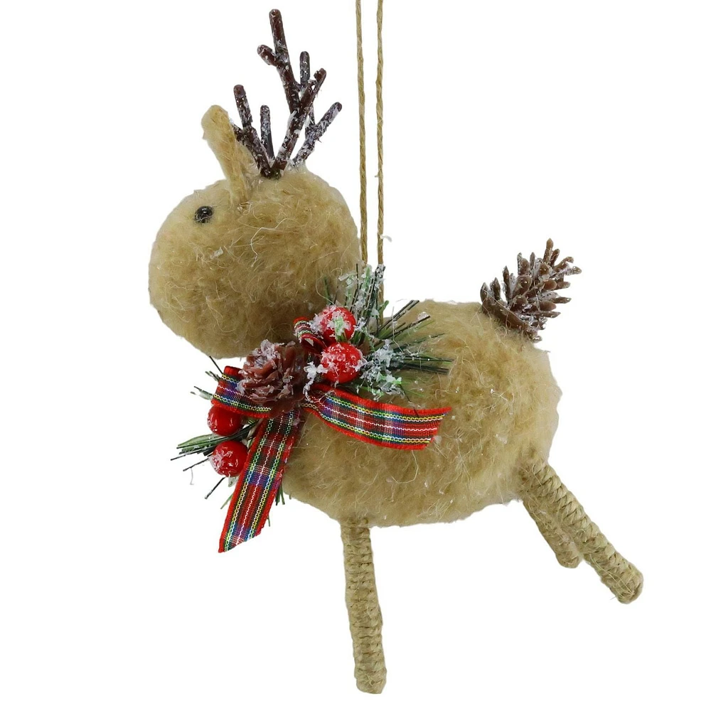 Holiday Time Brown Fabric Reindeer Ornament, FUR DEER ORNAMENT