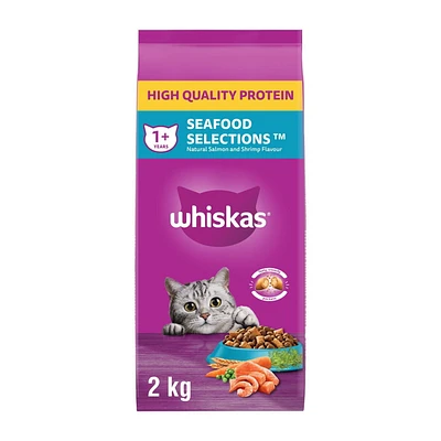 Whiskas Seafood Selections Salmon & Shrimp Flavour Natural Adult Dry Cat Food, 2 - 9.1kg