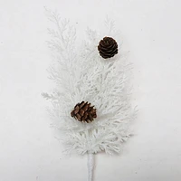 Holiday Time 9IN White Glitter Leave With Pinecone Pick