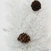 Holiday Time 9IN White Glitter Leave With Pinecone Pick