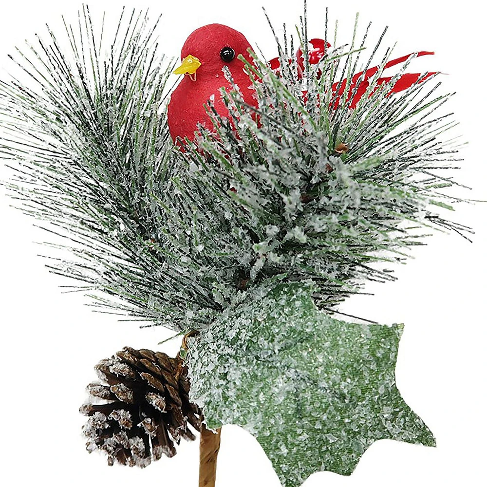 Holiday Time 9IN Red Bird With Pine Pick