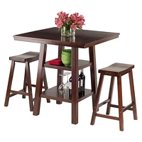 Winsome Orlando 3 Piece Set High Table, 2 Shelves with 2 Saddle Seat Stools