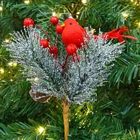 Holiday Time 9IN Red Bird With Pine Pick