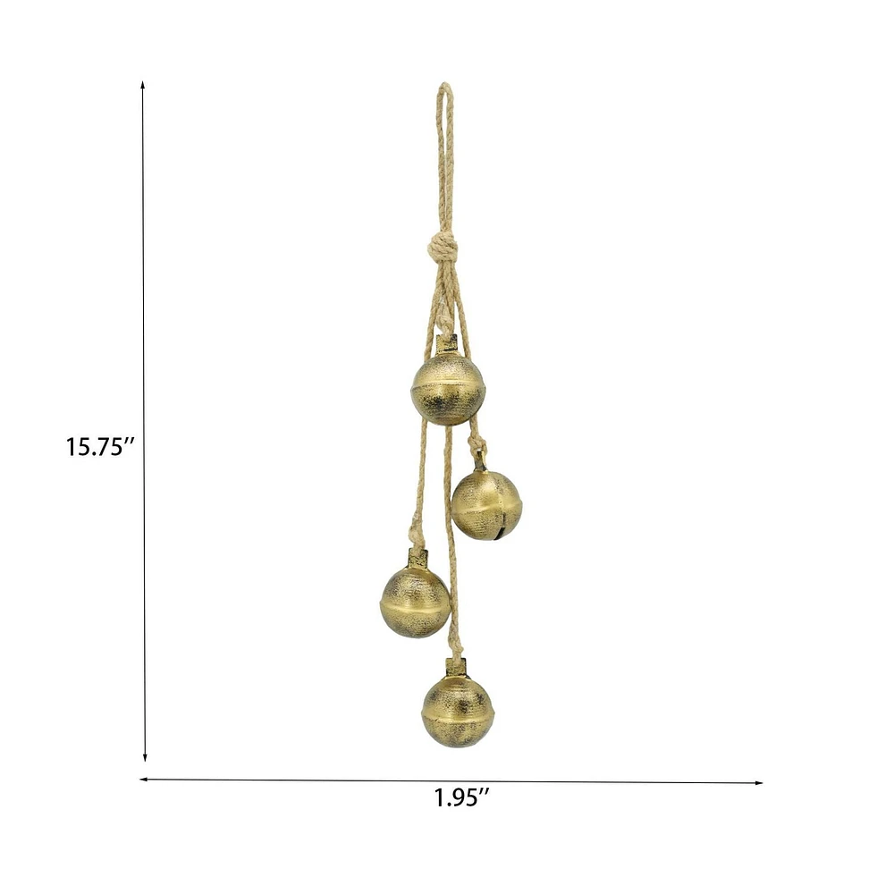 Holiday Time Frosted Elegance Metal Hanging Bell, Gold, Measures 15.8" in length