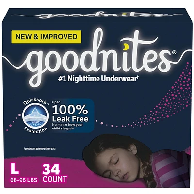 Goodnites Girls' Nighttime Bedwetting Underwear, Giga Pack, Size XS - XL | 44-28 Count, Size XS