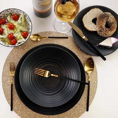 Mesa Ceramic Black Grain Stoneware 12 Piece Dinnerware Set