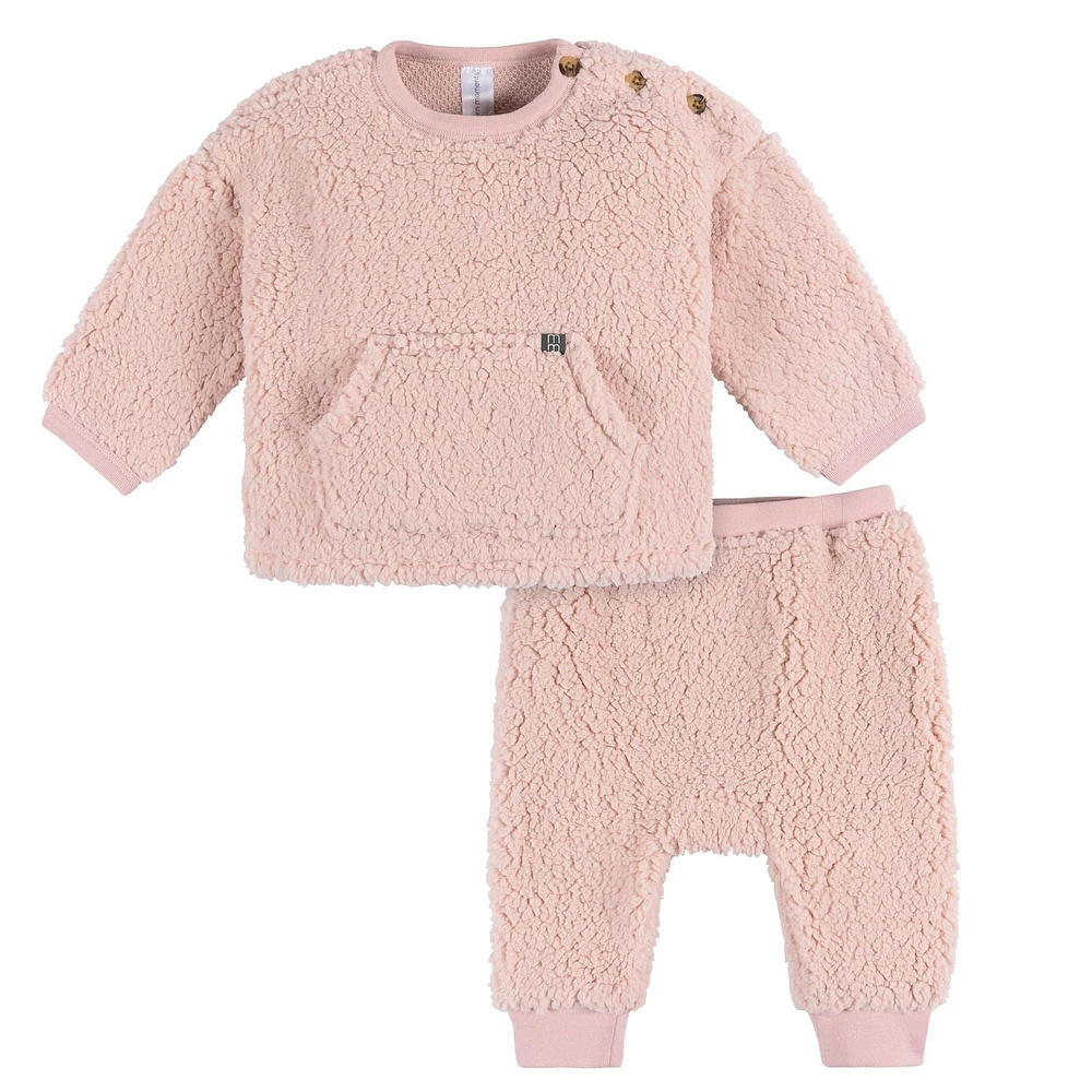 Modern Moments par Gerber - Ensemble de poche Kanga en micro peluche 2 pièces - Rose