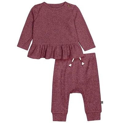 Modern Moments by Gerber -  2 piece Peplum Top + Pants Hacci Set - Rose, 2 Piece