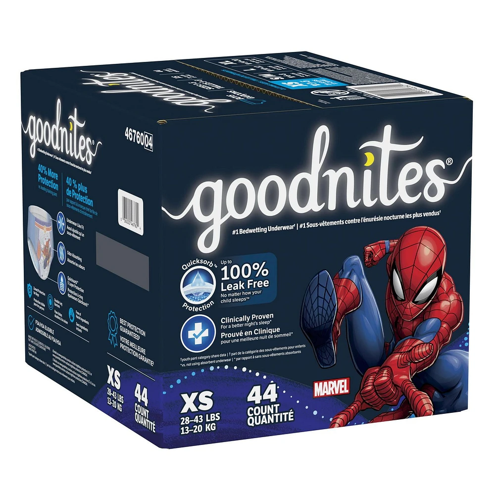Sous-vêtements de nuit Goodnites pour garçons, Giga Pack, Taille TP - TG | 44-28 Sous-Vêtements Taille TP - TG | 44-28 Sous-Vêtements