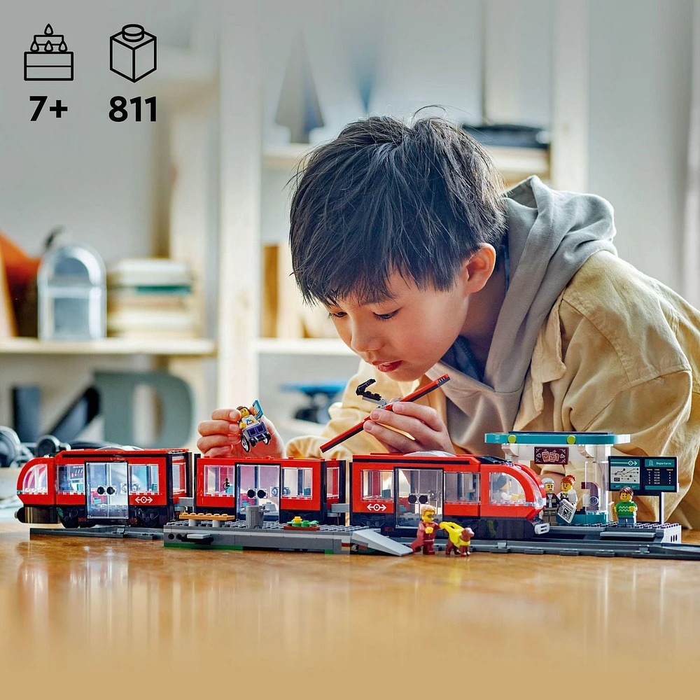 LEGO City Downtown Streetcar and Station Vehicle Toy Playset, Gift for Toy Train Fans Ages 7 and up, 60423