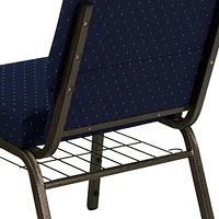 HERCULES Series 21''W Church Chair in Navy Blue Dot Patterned Fabric with Book Rack - Gold Vein Frame