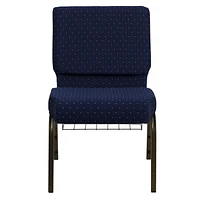 HERCULES Series 21''W Church Chair in Navy Blue Dot Patterned Fabric with Book Rack - Gold Vein Frame