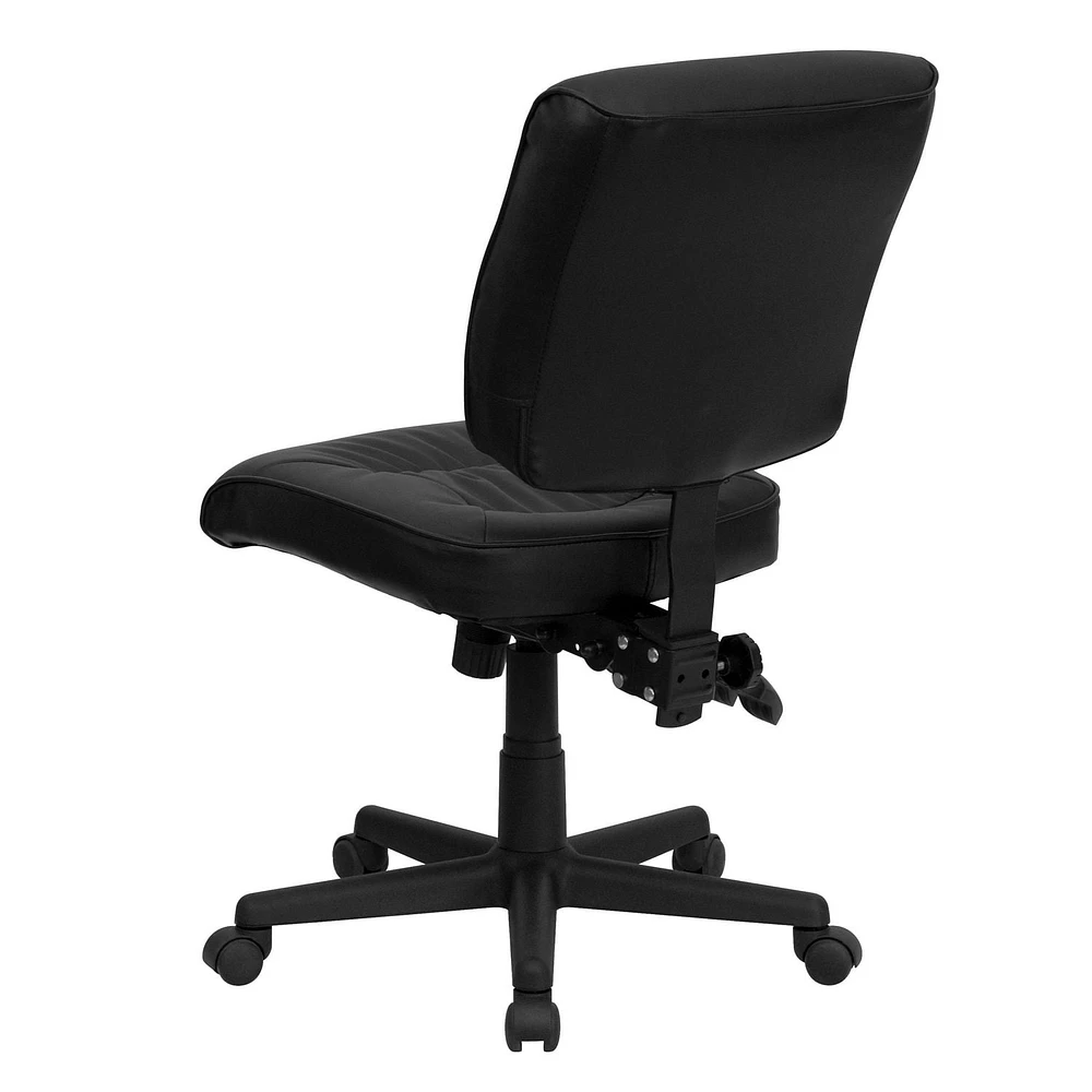 Mid-Back Black Leather Multifunction Swivel Ergonomic Task Office Chair