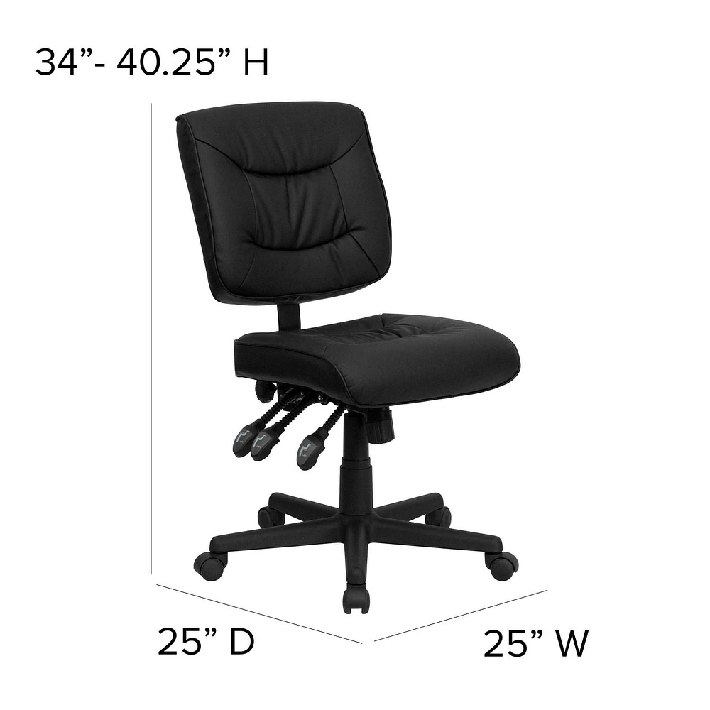 Mid-Back Black Leather Multifunction Swivel Ergonomic Task Office Chair