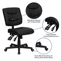 Mid-Back Black Leather Multifunction Swivel Ergonomic Task Office Chair