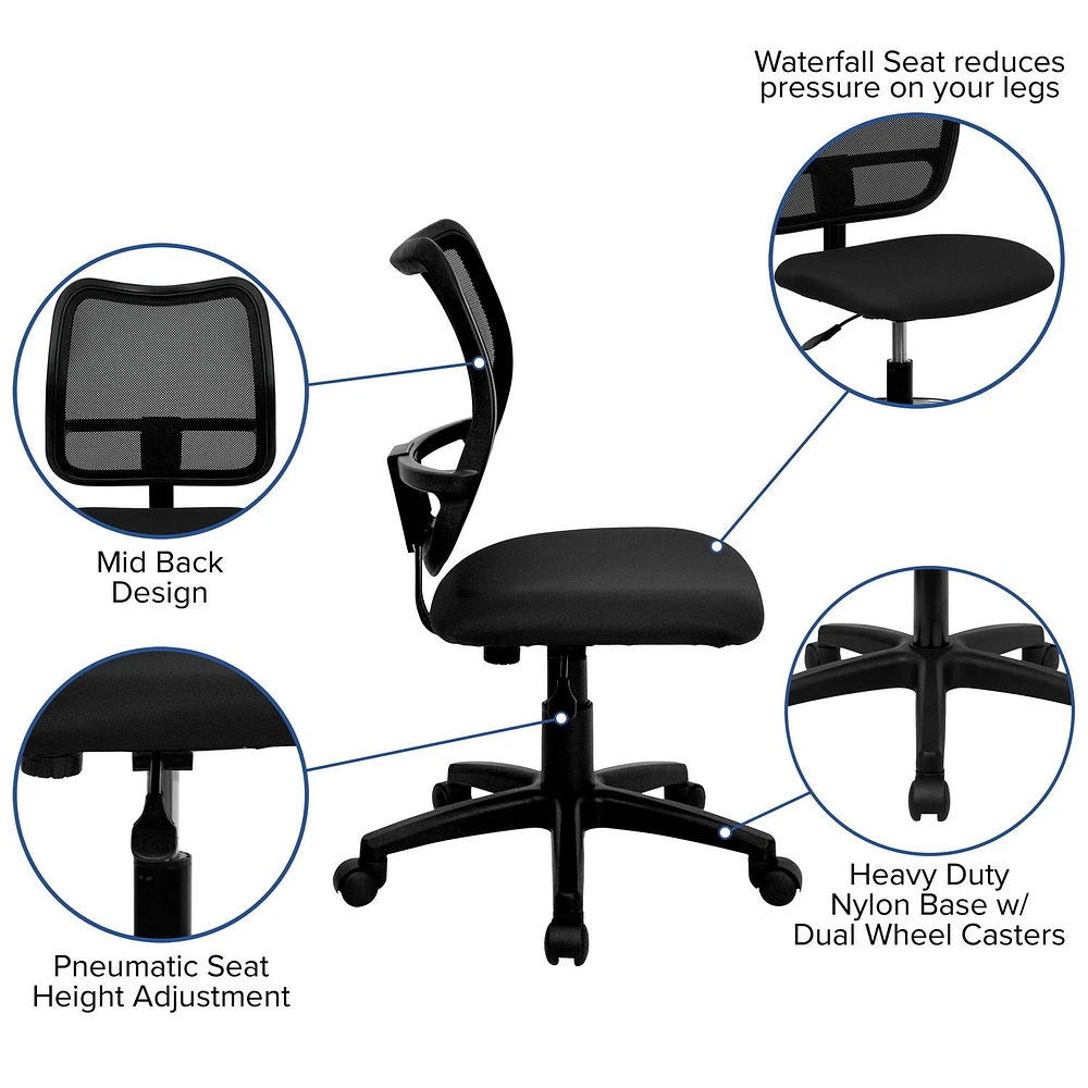 Mid-Back Black Mesh Swivel Task Office Chair