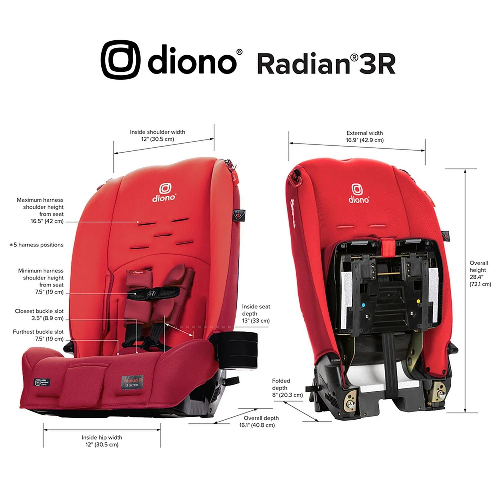 Diono Radian 3R All-in-One Convertible Car Seat, Slim Fit 3 Across, From 2.3 to 54 kg