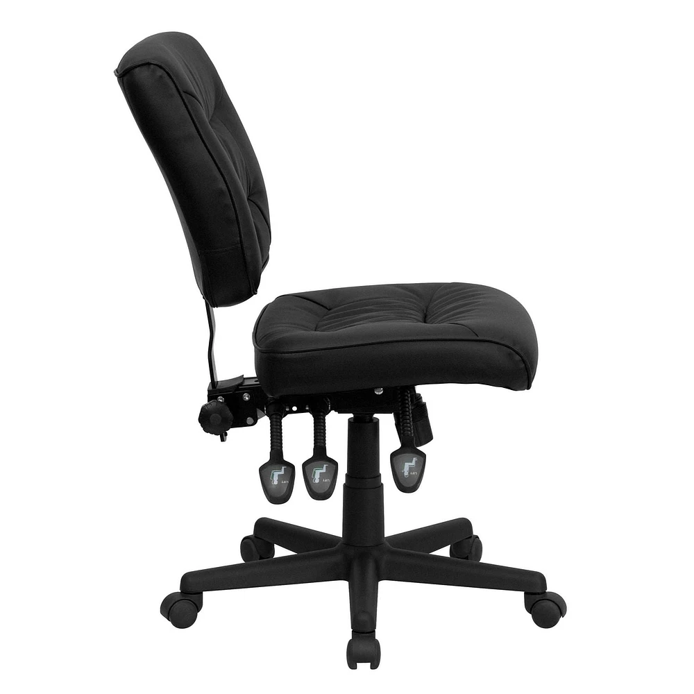 Mid-Back Black Leather Multifunction Swivel Ergonomic Task Office Chair