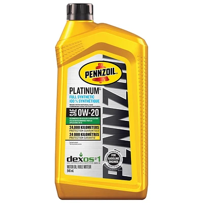 Pennzoil Platinum SAE 0W-20 Full Synthetic Motor Oil, 946 mL