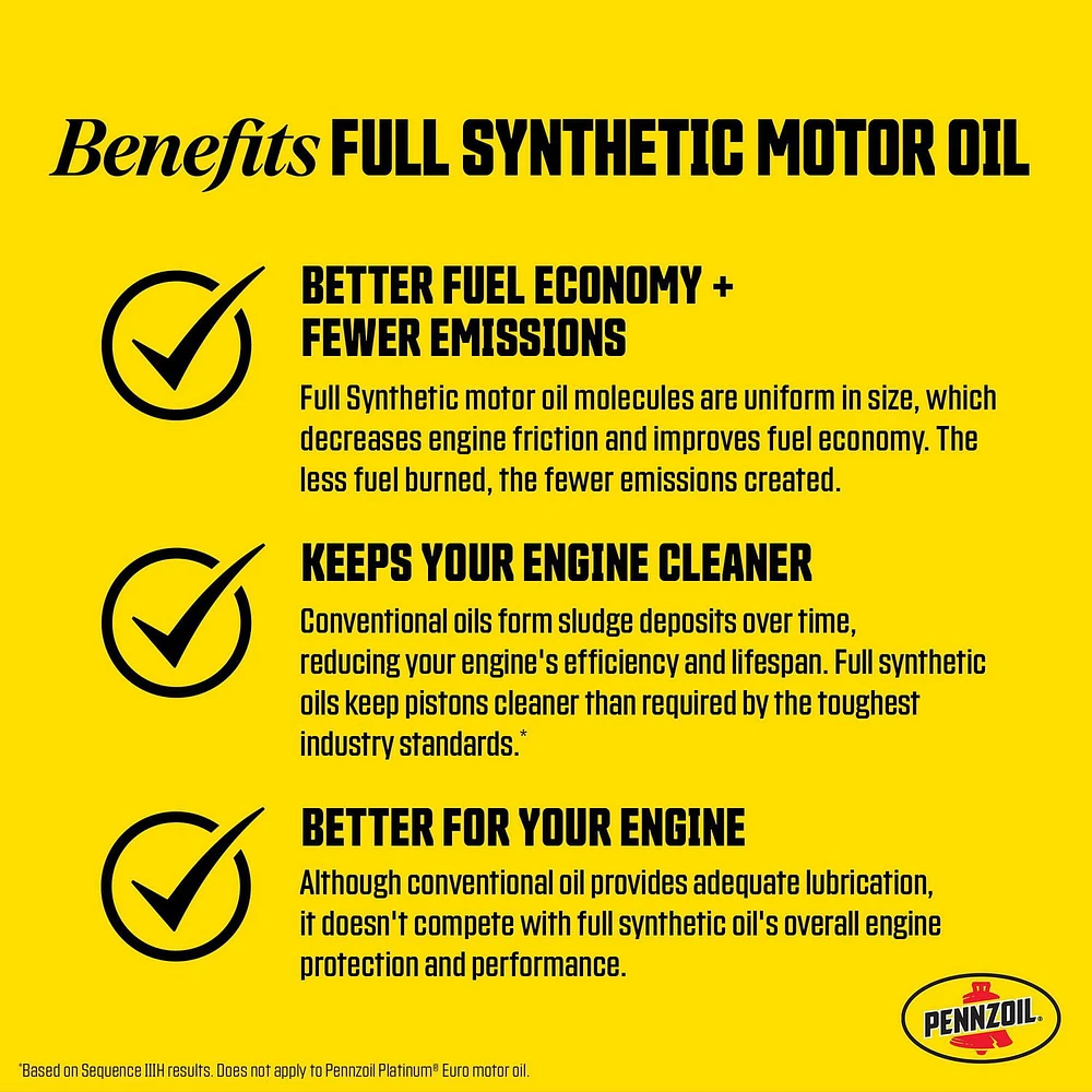 Pennzoil Platinum SAE 0W-20 Full Synthetic Motor Oil, 946 mL