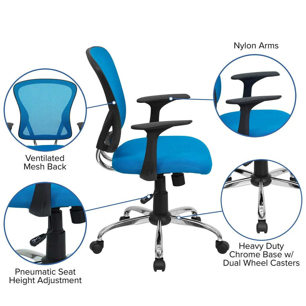 Mid-Back Mesh Swivel Task Chair with Chrome Base and Arms