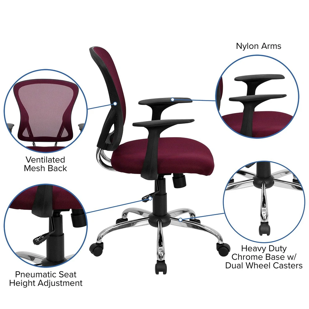 Mid-Back Mesh Swivel Task Chair with Chrome Base and Arms