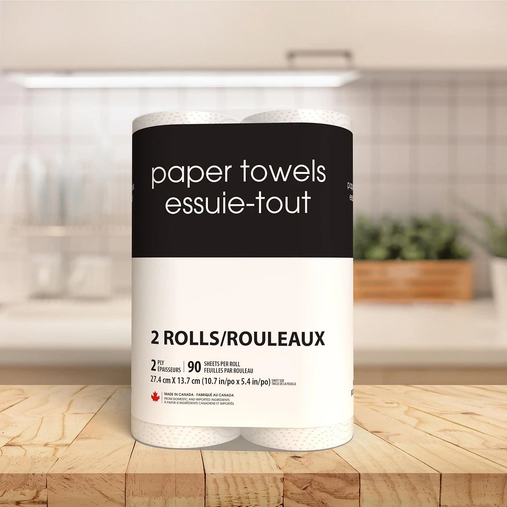 Essuie-tout noir et blanc 2 rouleaux doubles de 90 feuilles