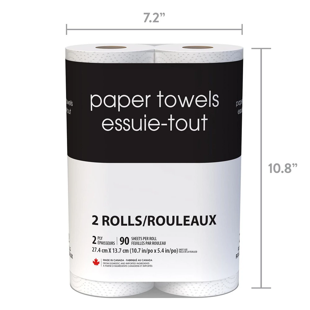 Essuie-tout noir et blanc 2 rouleaux doubles de 90 feuilles