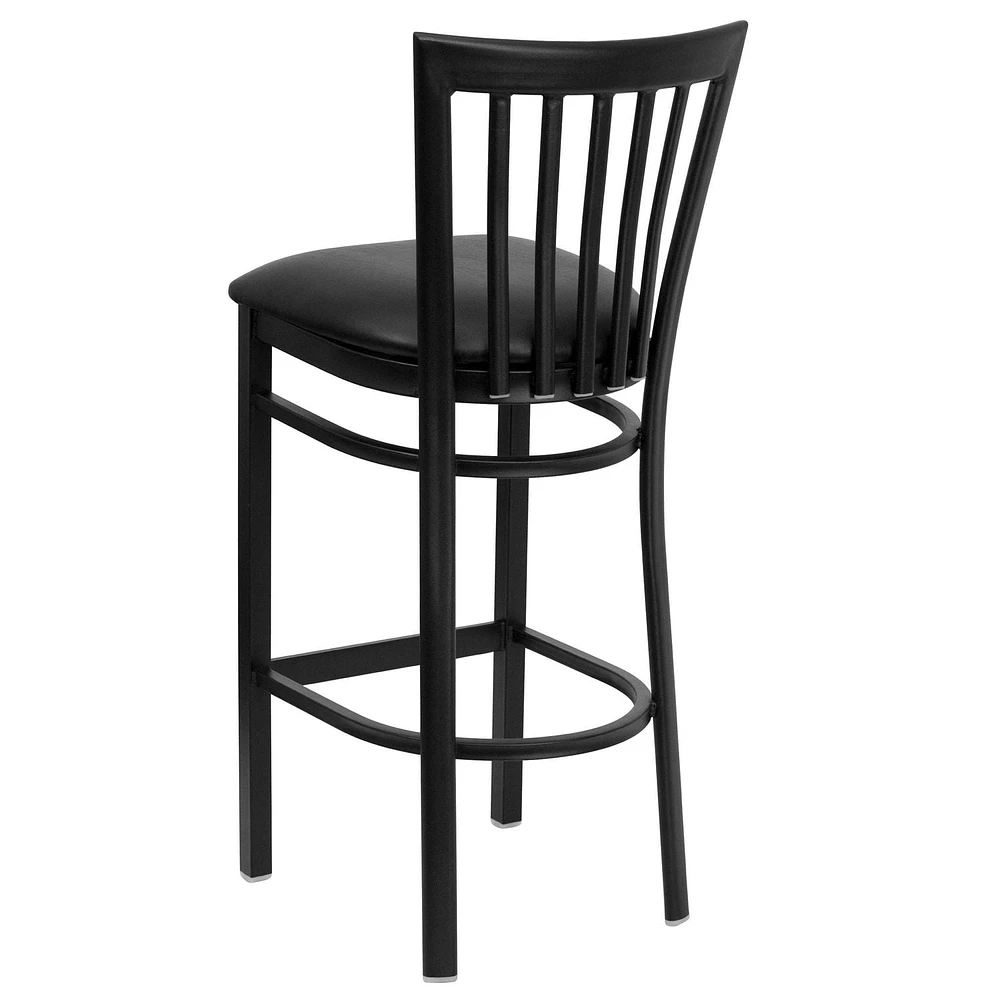 HERCULES Series Black School House Back Metal Restaurant Barstool - Black Vinyl Seat