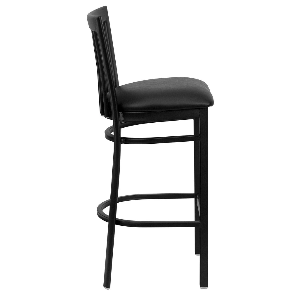 HERCULES Series Black School House Back Metal Restaurant Barstool - Black Vinyl Seat