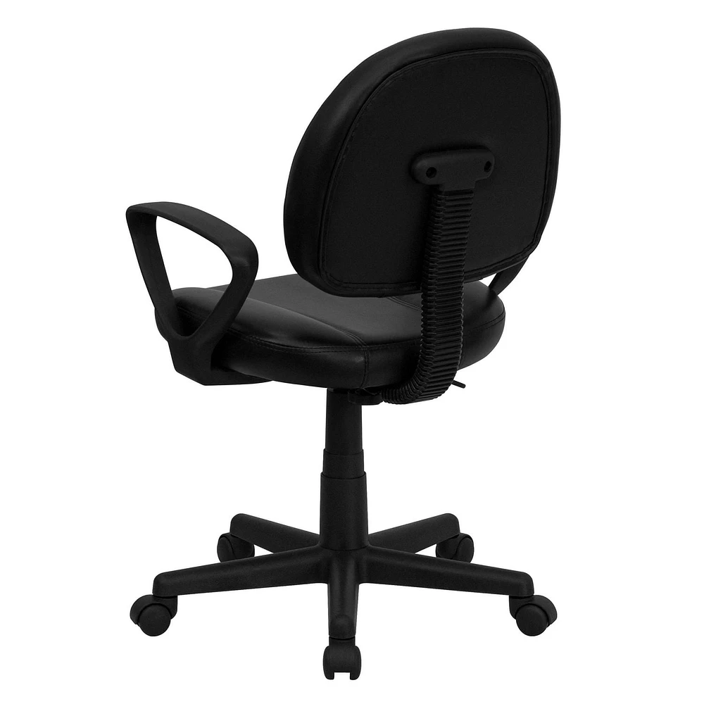 Mid-Back Black Leather Ergonomic Swivel Task Chair with Arms